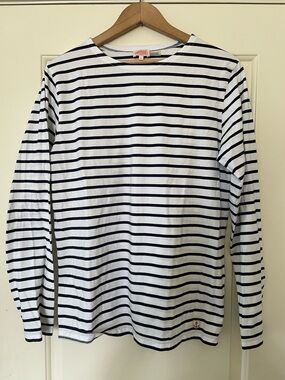 Armor Lux White & Navy Striped Long Sleeve Shirt size large